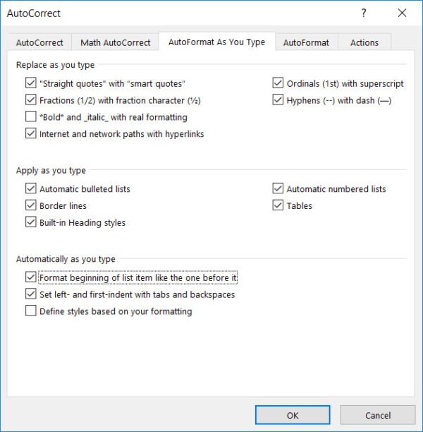 how do i turn off automatic formatting in word 2016