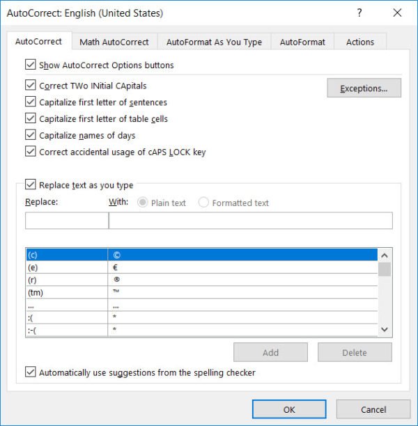 changing Microsoft Word options; automation in Word; AutoCorrect