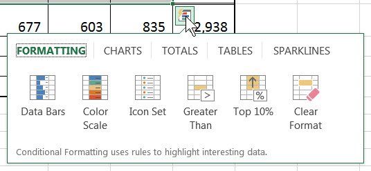 quick analysis tool in excel 2013