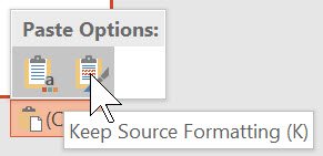 paste in powerpoint keep source formatting