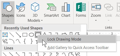 adding powerpoint shapes with lock drawing mode