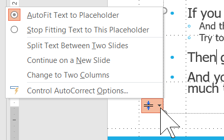 PowerPoint AutoFit feature, worst PowerPoint feature, shrinking text in a slide, AutoFit Options