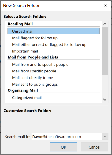 Microsoft Outlook Search Folders; create a new search folder