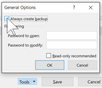 Microsoft Excel backup options, Excel AutoBackup