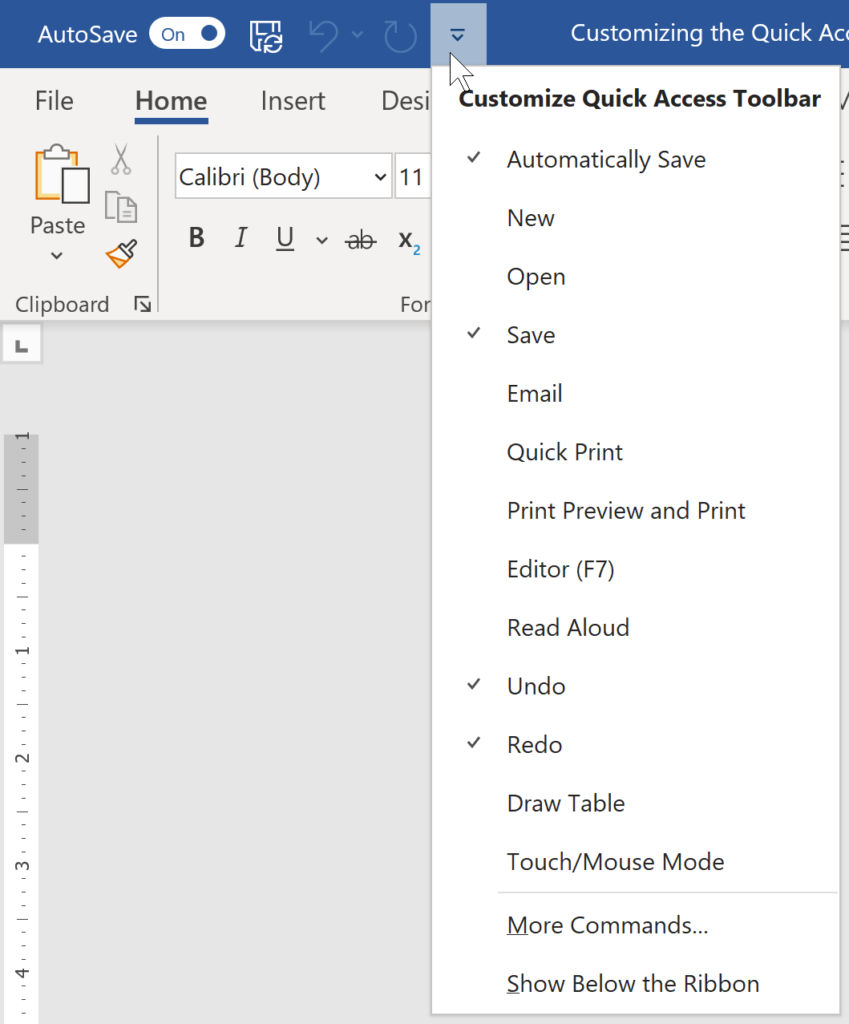 cannot customize quick access toolbar