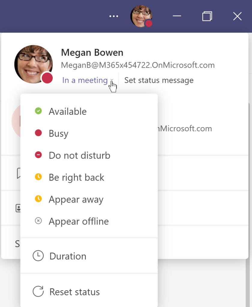 how to change your status in Microsoft Teams
