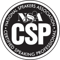 logo for Certified Speaking Professional designation awarded by the National Speakers Association