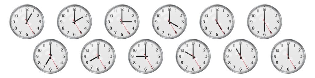 multiple round clocks to show different time zones