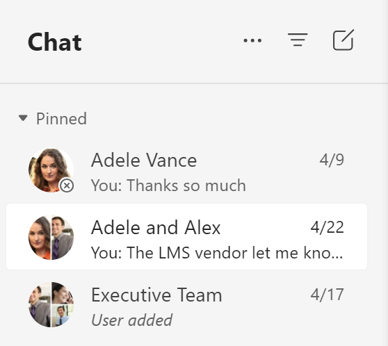 image of pinned chat in Microsoft Teams